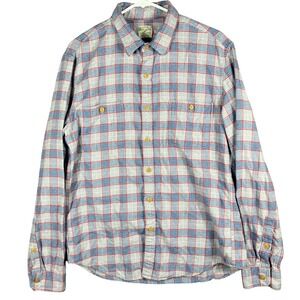 J.Crew Flannel Button Down Shirt Mens Large Grey Blue Red Plaid Slim Fit Cotton